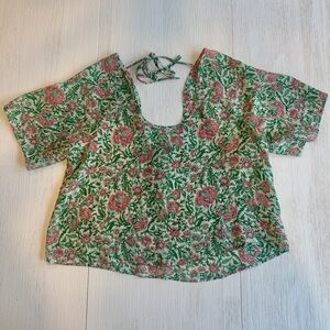 Floral and Paisley Silk Scoop Neck Blouse